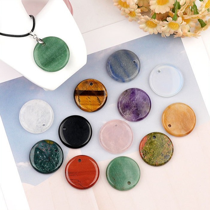 10pcs Mixed Natural Stone 30mm Round Beads Pendants DIY Jewelry Making Healing