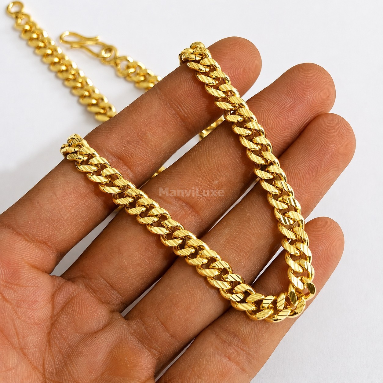 20″Premium Gold Filled Heavy Cuban Curb Chain | Textured Diamond Cut Necklace