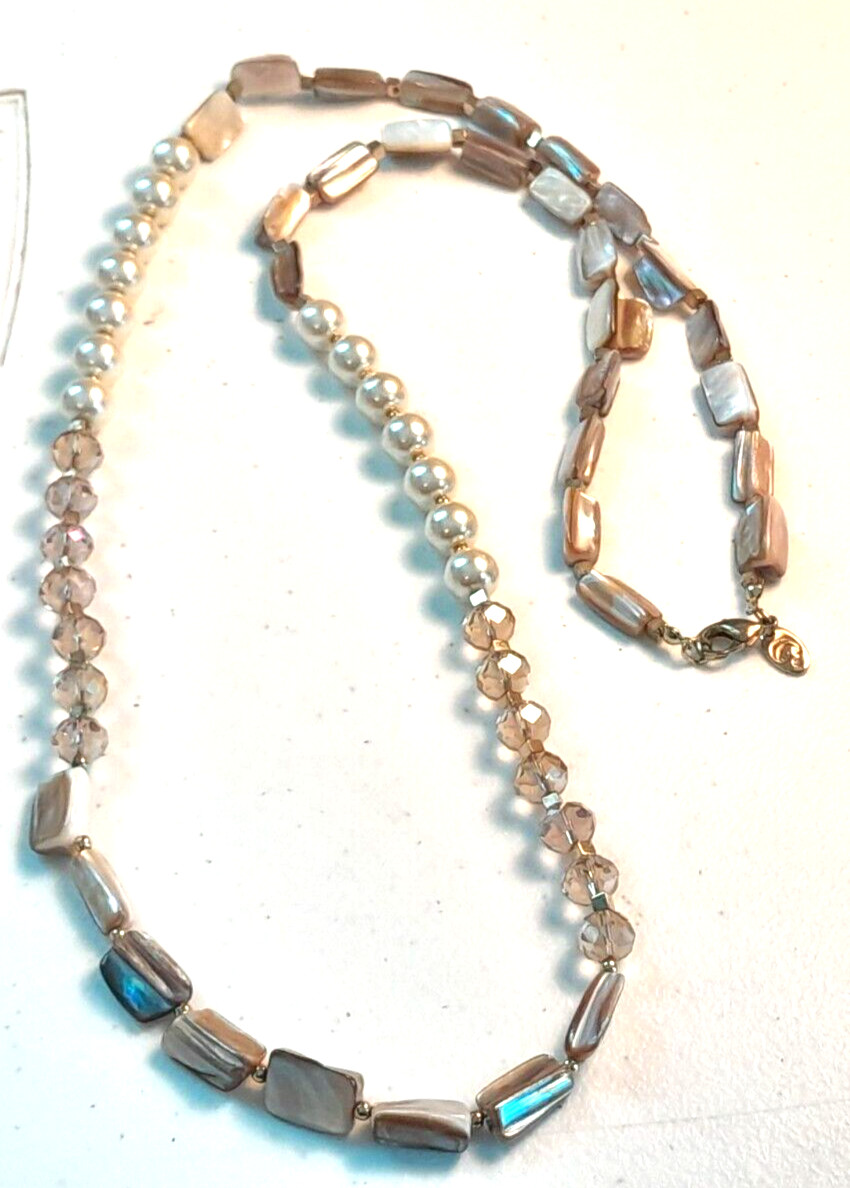 Charming Charlie 34″ Mixed Material Aurora Borealis MOP Simulated Pearl Necklace