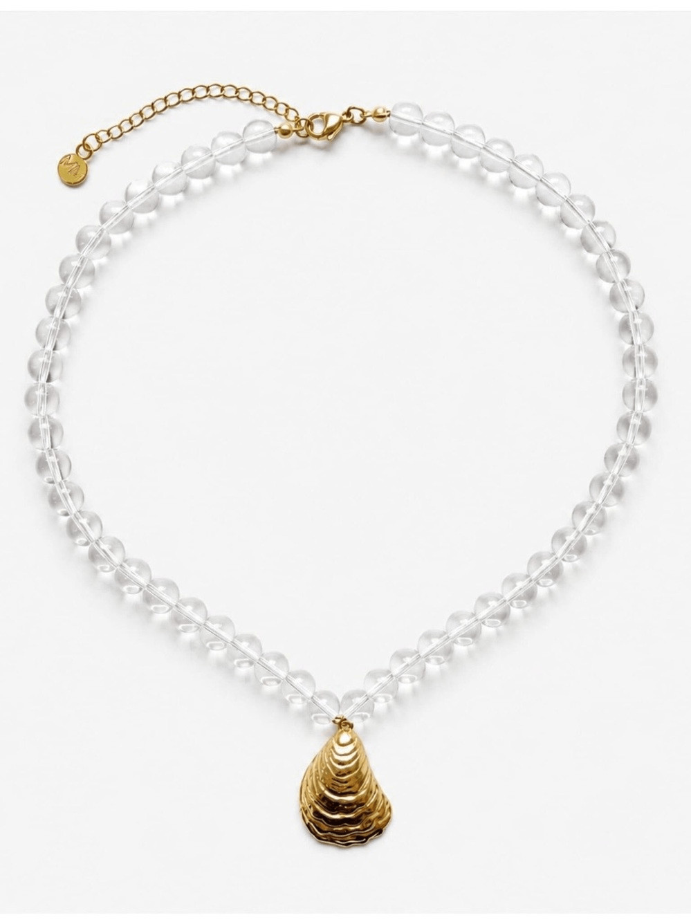 Clear Beaded Necklace with Gold Shell Pendant – Women Jewelry