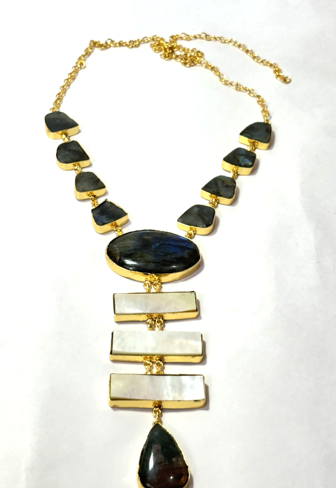 Natural Labouredite Rough Stone And mop Gemstone Necklace Gift For Her.