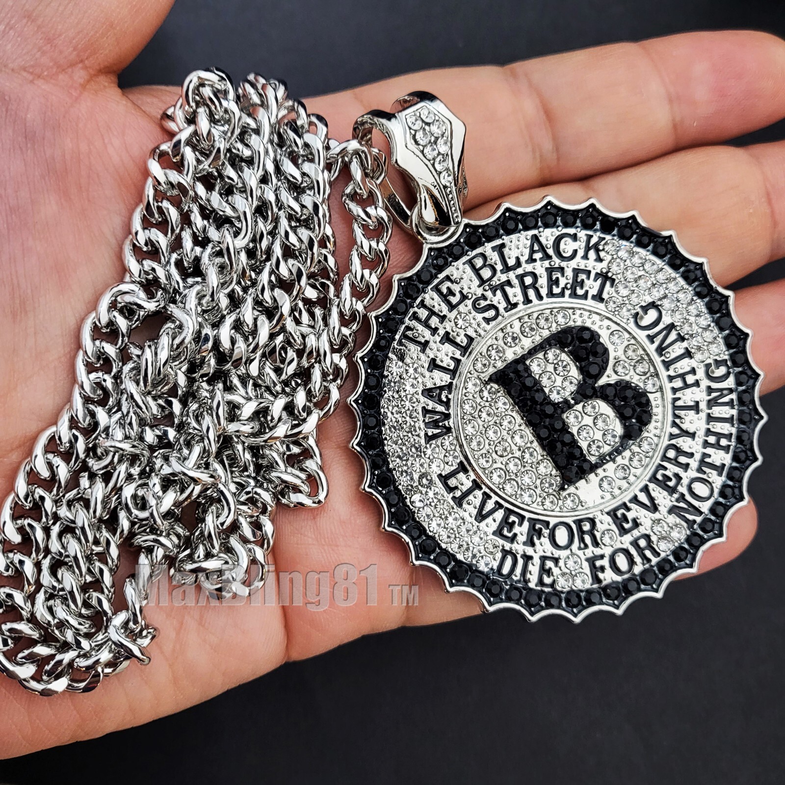 Cubic Zirconia THE BLACK WALL STREET Pendant 6mm 24″ ~ 36″ Cuban Chain Necklace