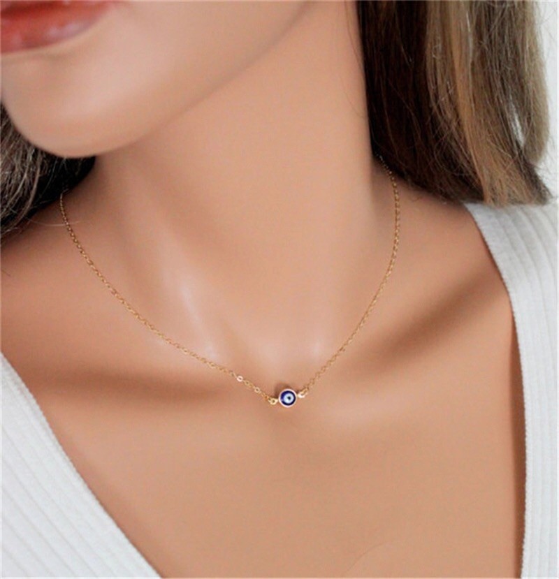 Gold or Silver Plated Blue Evil Eye Hamsa Turkish Charm Pendant Necklace N119