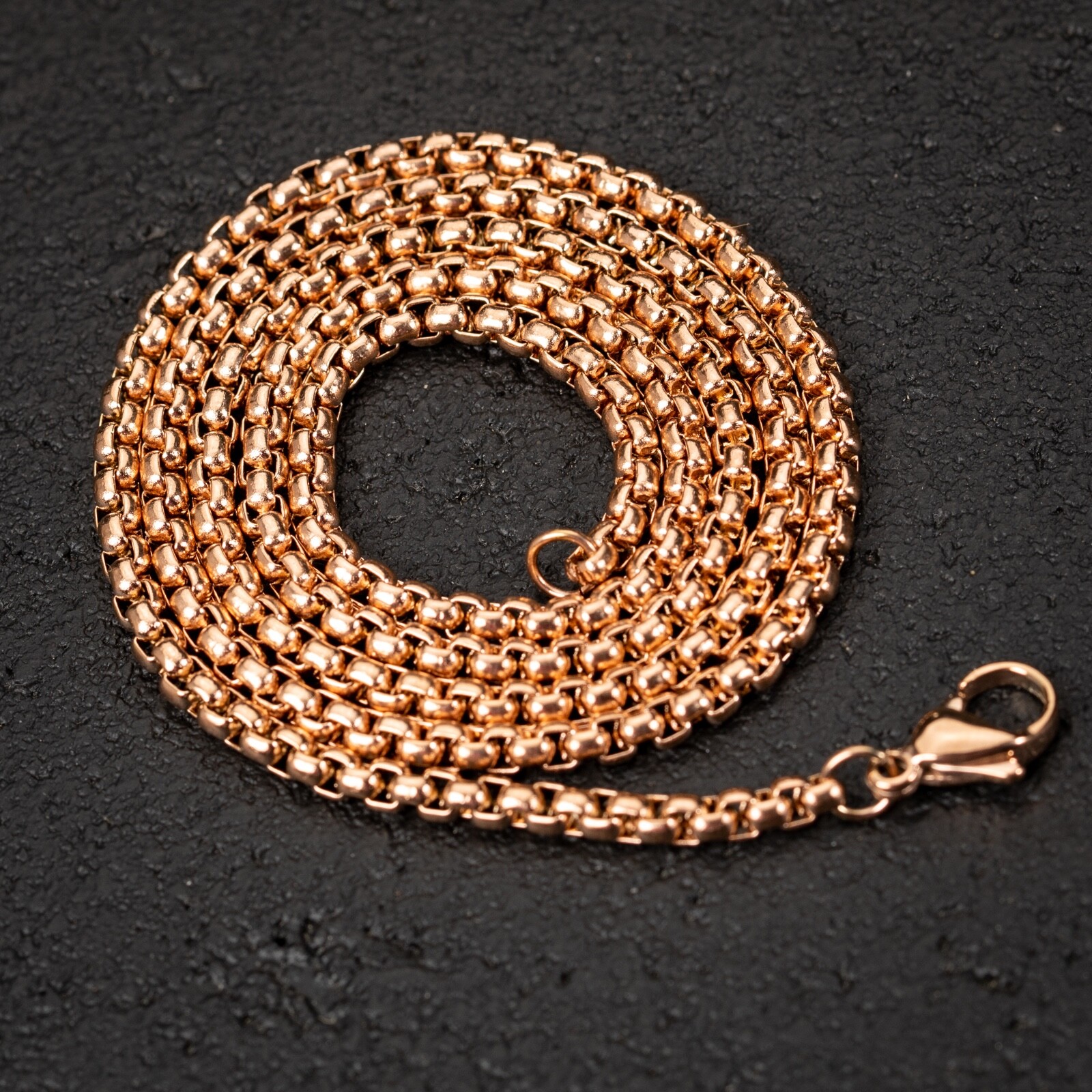 Solid Rose Gold Plated 316 Stainless Steel 3MM Smooth Pearl Box Chain Necklace