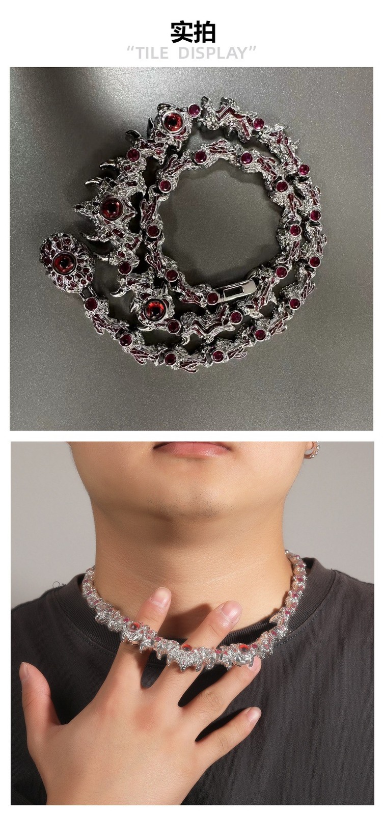 Hip Hop Jewelry Red Eye Bramble Chain Necklace Gold Filled CZ Zircon Accessories