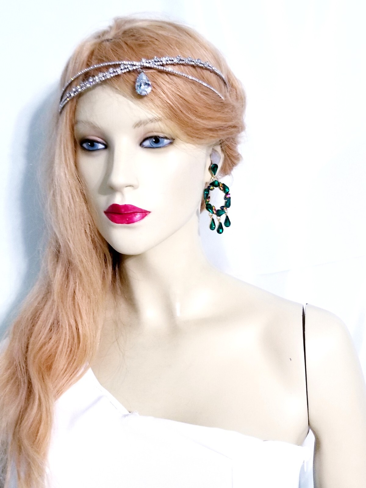 Chandelier Rhinestone Crystal Pageant Bridal Earrings Green Drop Dangle 3 Inch