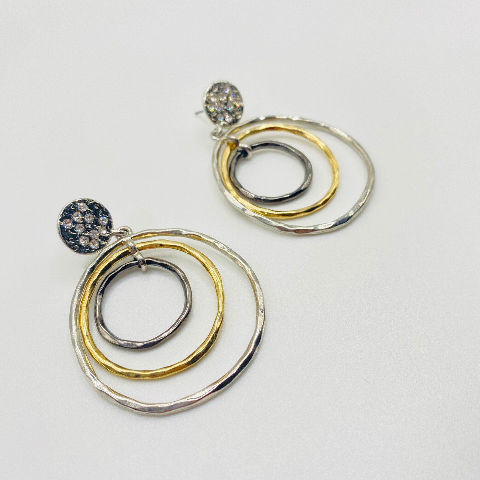 Two Tone Silver Tone Gold Tone Concentric Circle Hoop Stud Earrings Approx 1.5”