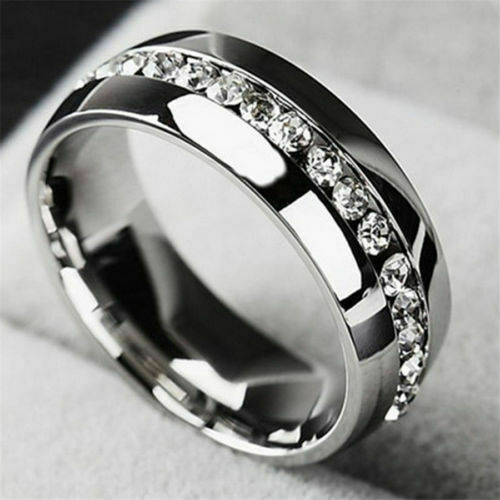 Men/Women CZ Couple Stainless Steel Wedding Ring Titanium Engagement Band 6-13