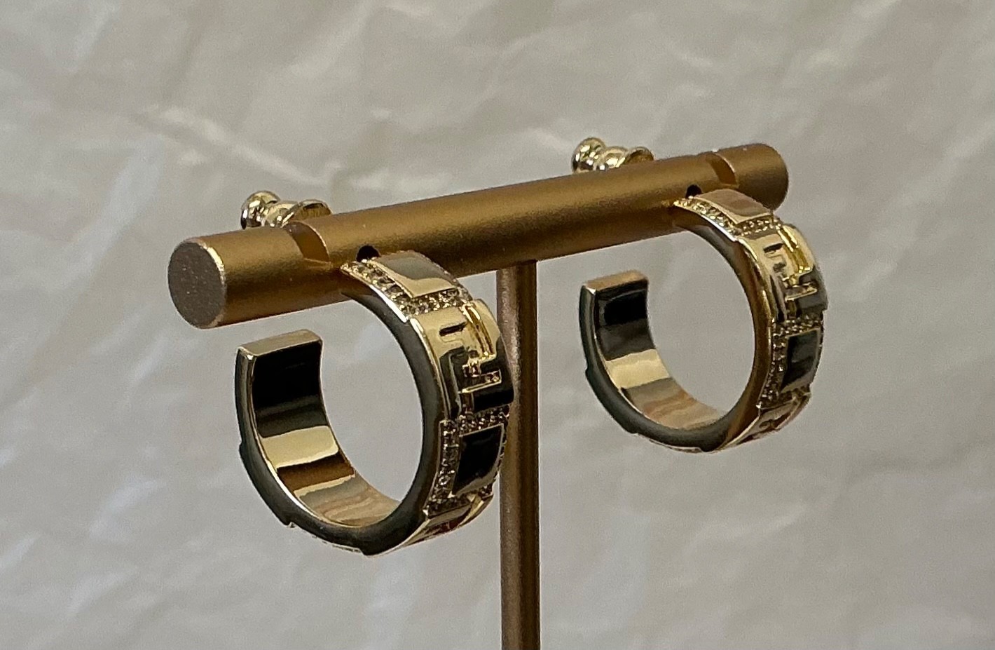 Fendi Gold Tone Crystal Hoop Earrings # 544