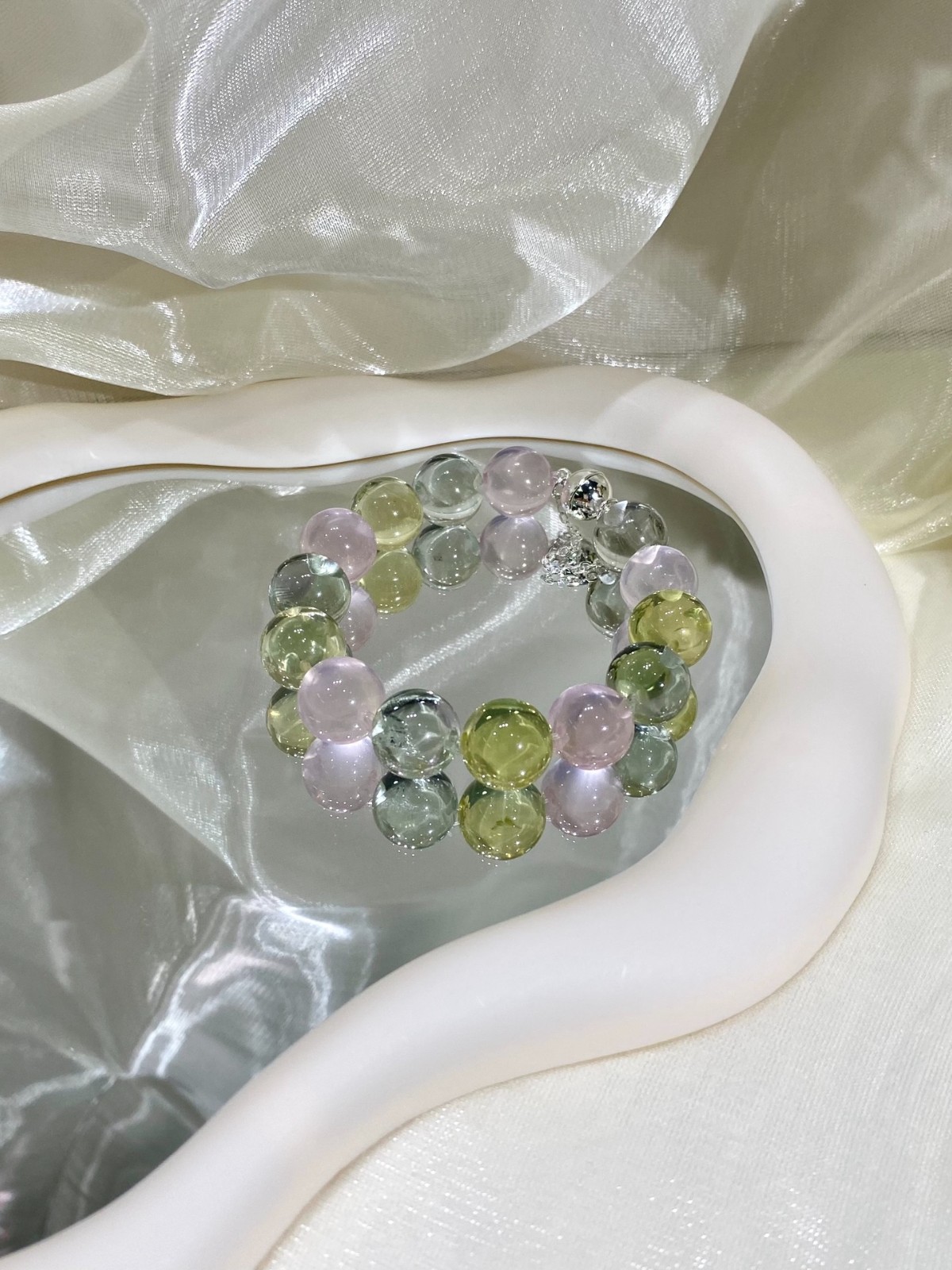 LUSA FEELA Natural Fluorite Citrine Beaded Stretch Bracelet Gift Box