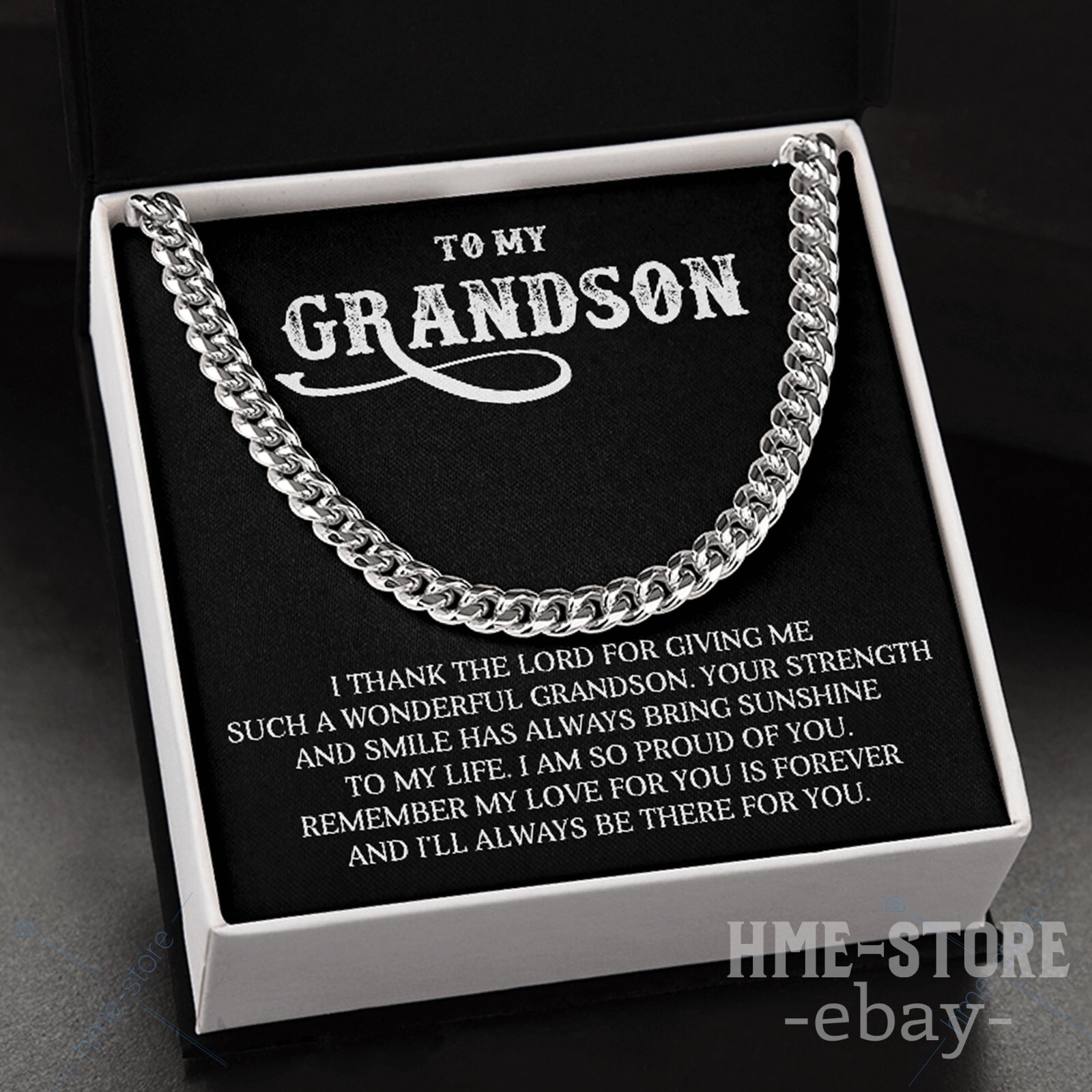 To My Grandson Cuban Link Chain Necklace Birthday Graduation Gifts for Grandson