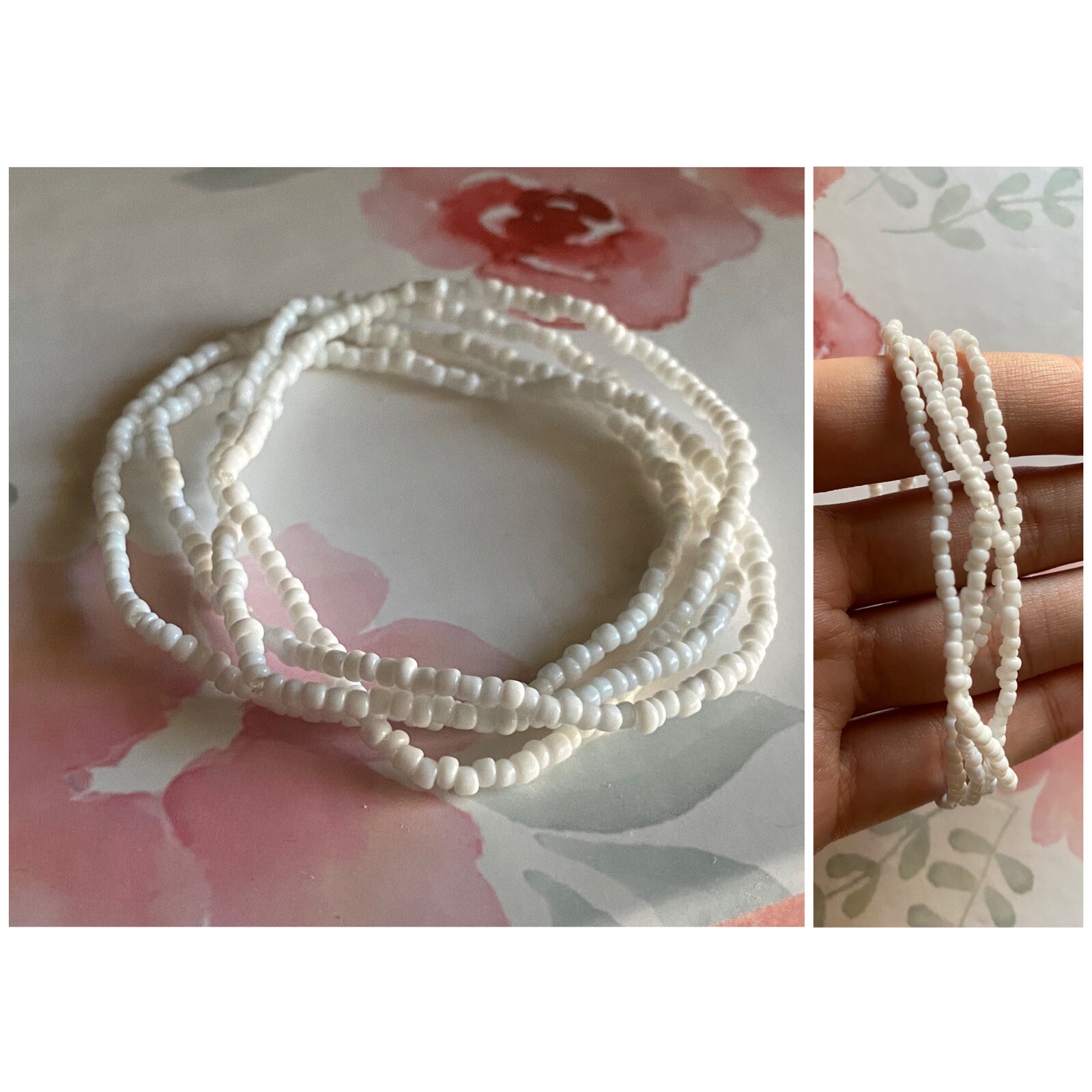 TINY 4pcs Pure White Stretch Bracelet set Glass Seed Beads Small Size 1-2mm 12/0