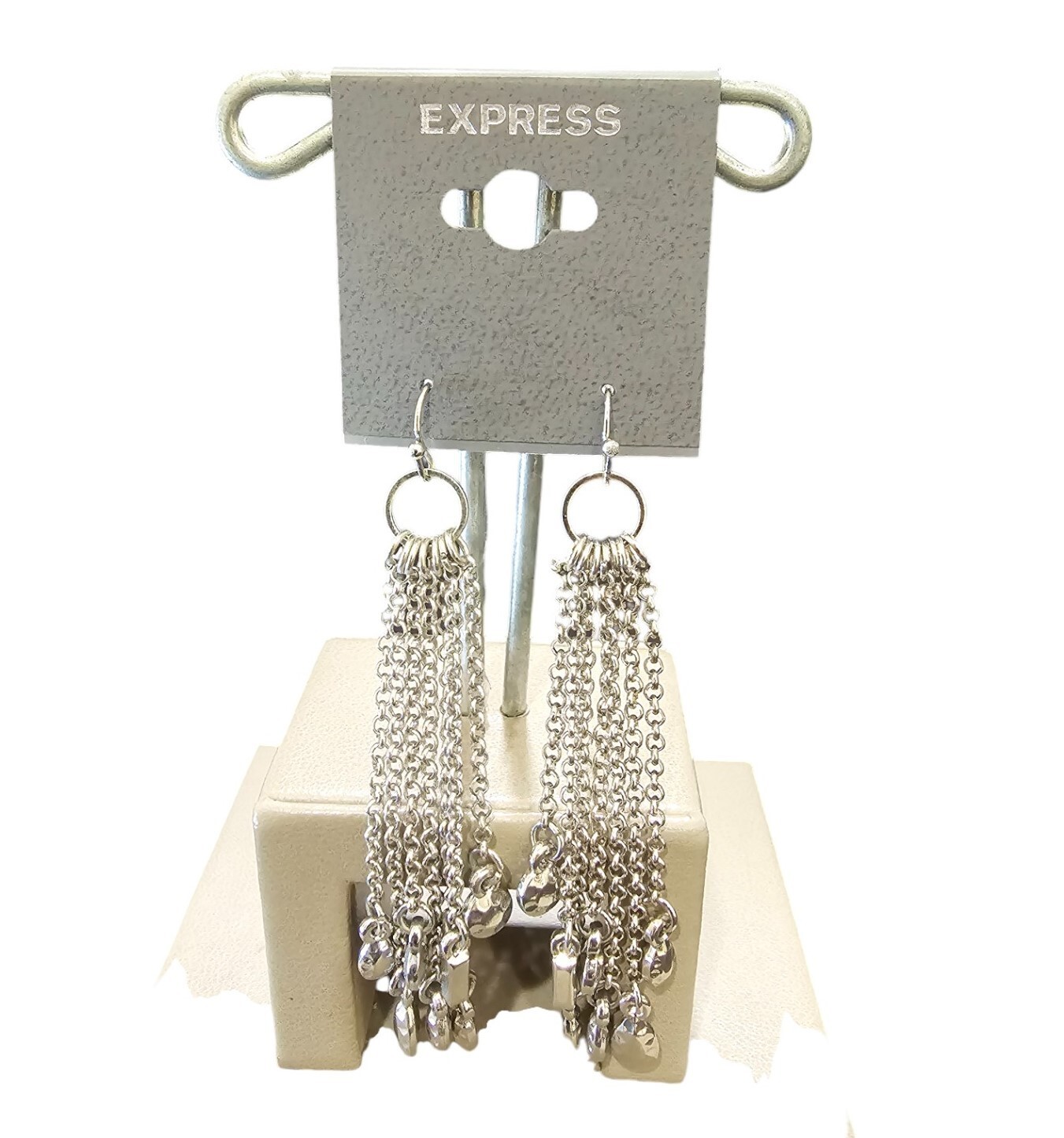 Express Women’s Trendy Silver Plated Long Chain Hook Dangle Earrings NWT