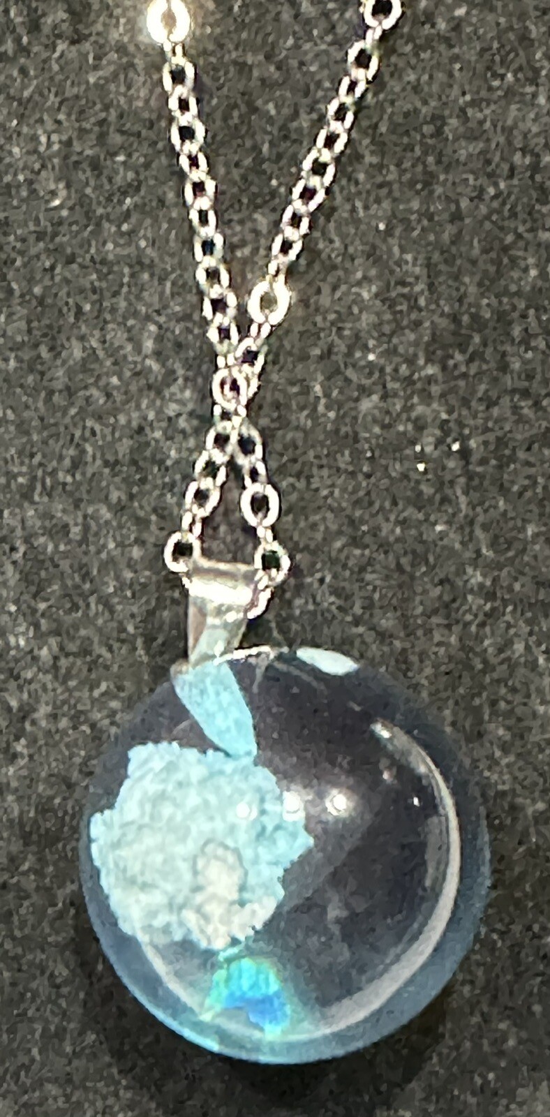 Blue Sky White Cloud Necklace Transparent Ball Shape Resin Glass Pendant 20”