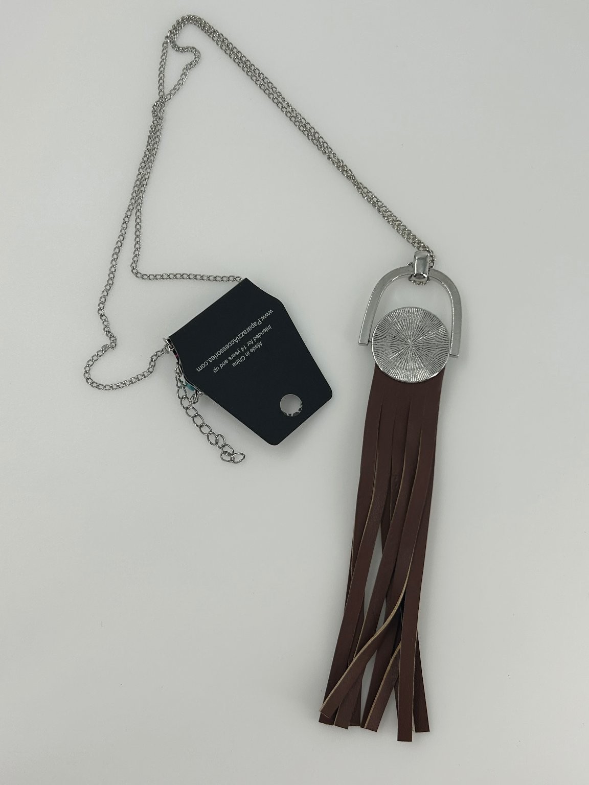 Paparazzi Pendant Necklace 28- 30in Faux Turquoise Brown Tassel Silver Tone