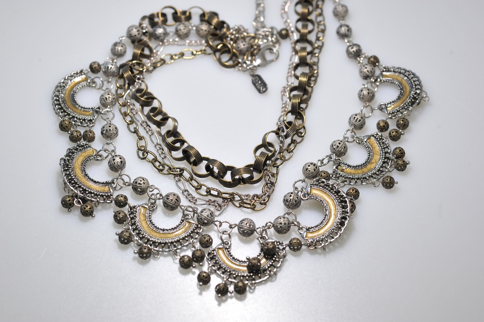 Treska Multi Chain Charm Necklace 2 tone layered statement boho 1 missing ball
