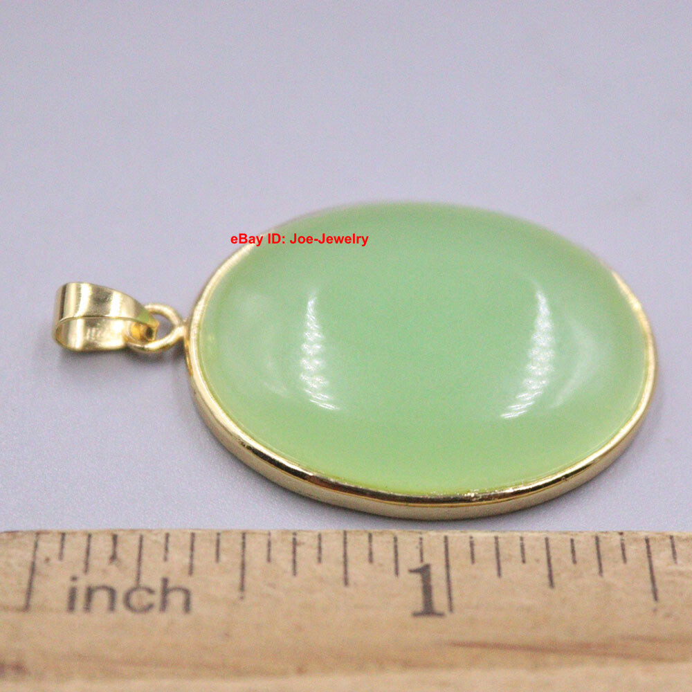 Yellow Gold Plated Alloy with Heated Oval Light-Green Jade Pendant 1.50inch L