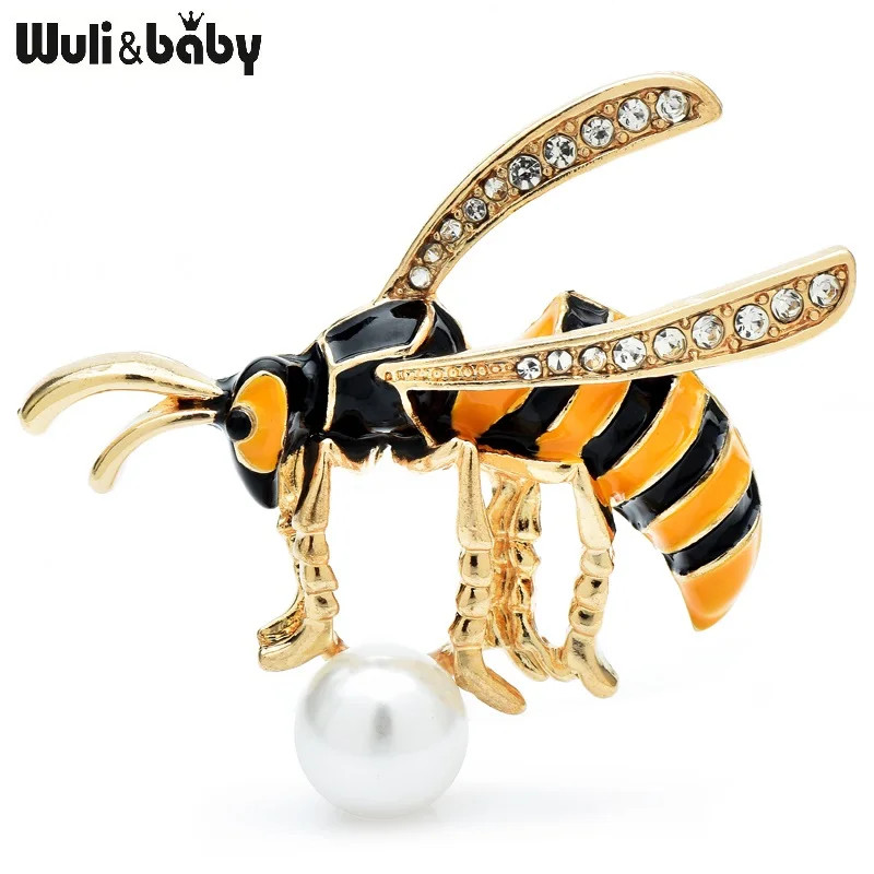 Cute Enamel Bee Brooch Pin –Rhinestone Pearl Insect Jewelry, Unisex Summer Gift