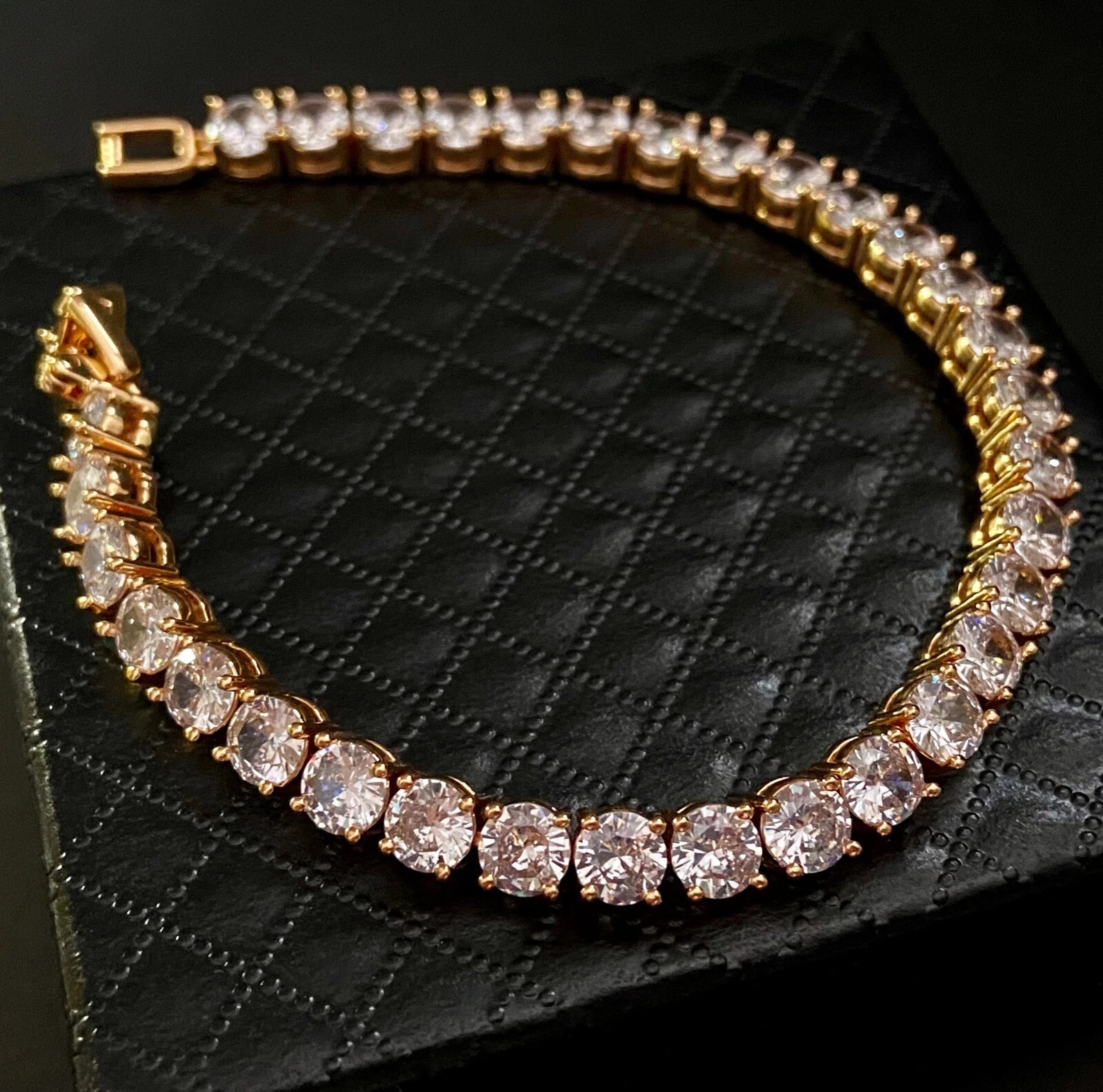 14CTW Simulated Diamond Tennis Bracelet 18k Gold Plated Wedding Jewelry Gift