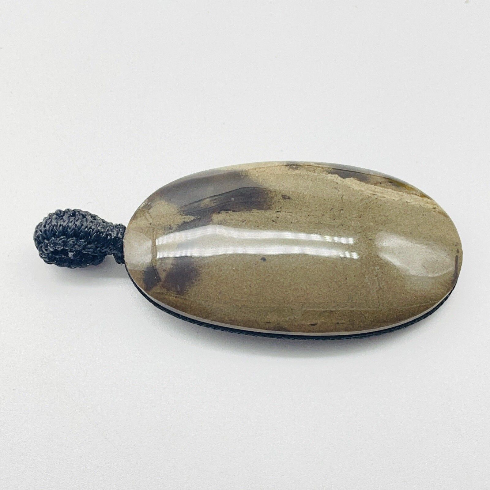 Natural Stone Pendant Brown Cream Polished Oval Bead Statement Jewelry