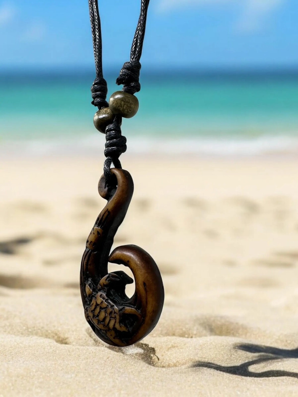 Wave Pendant Necklace – Turtle Carving | Resin Surfer Boho Jewelry Adjustable 18