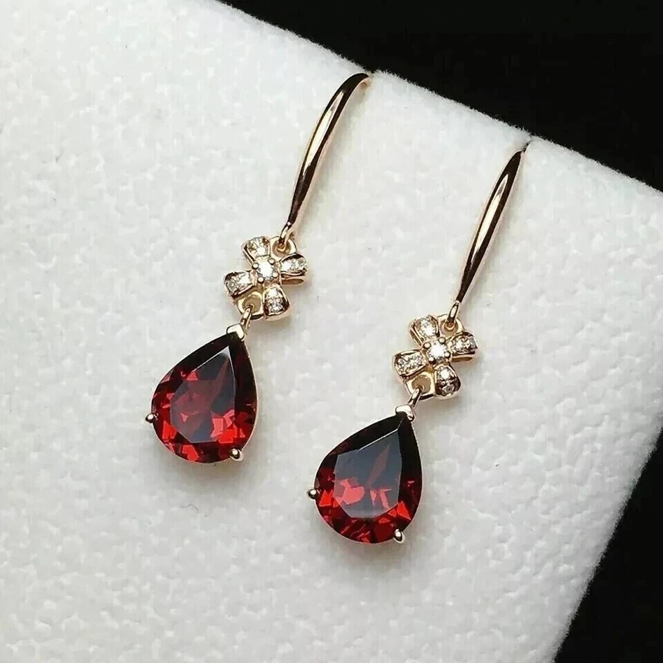 2Ct Pear Cut Simulated Garnet Drop Dangle Earrings 14k Yellow Gold Plated
