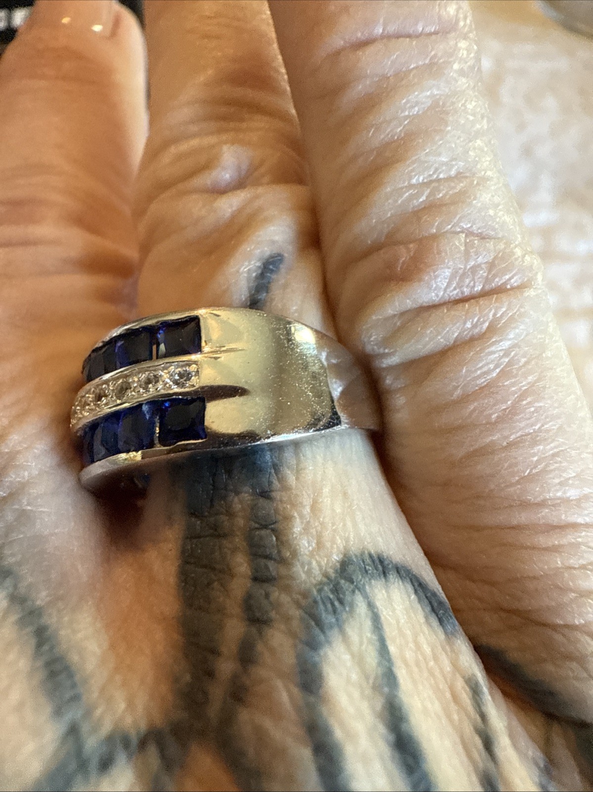 Blue Sapphire Invisible Setting Size 7.25 Statement Piece Sterling Silver