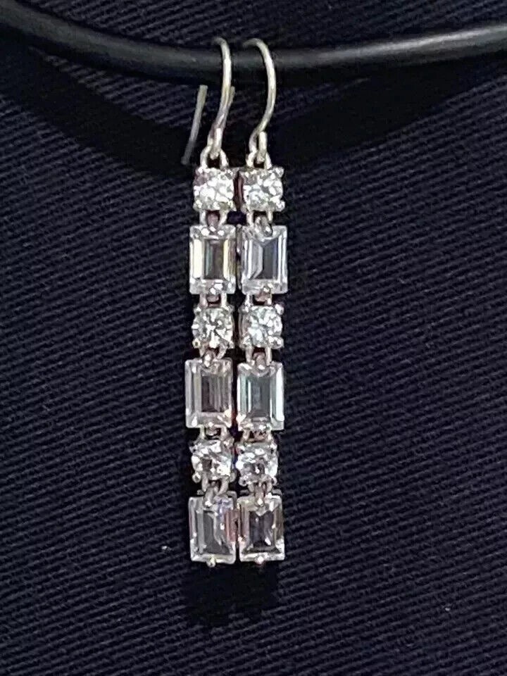 2.50Ct Emerald Cut Simulated Diamond Drop Dangle Earring 14k White Gold Plated