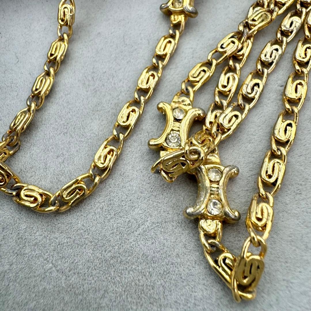 Genuine CELINE Triomphe Long Chain Necklace 80cm 31in Gold Used From Japan