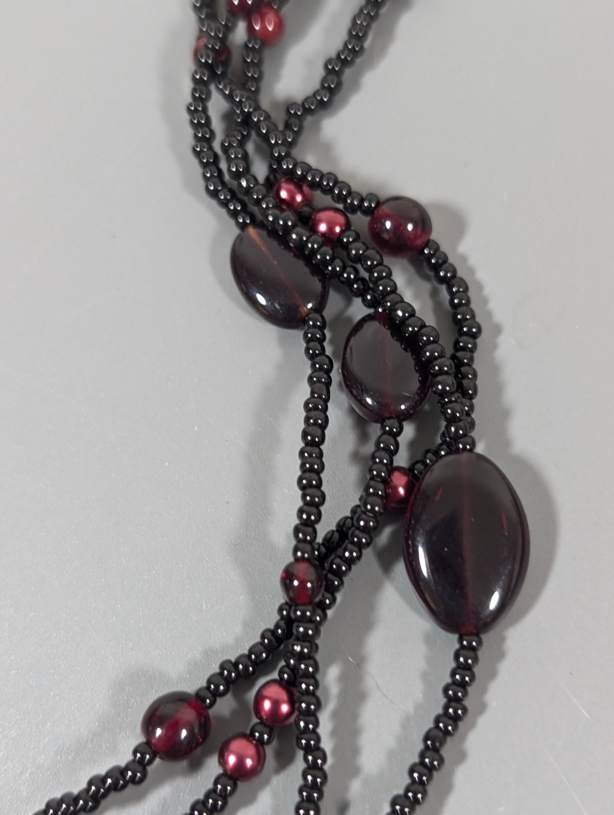 Deep Red and Black Bead Multi Strand Necklace Layered Gothic 18″