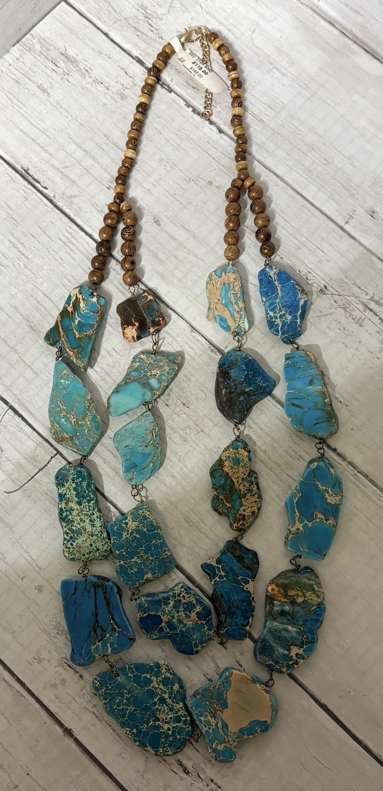 Chunky Sky Blue Jasper Slabs Double Strand Statement Artisan Necklace BNWT