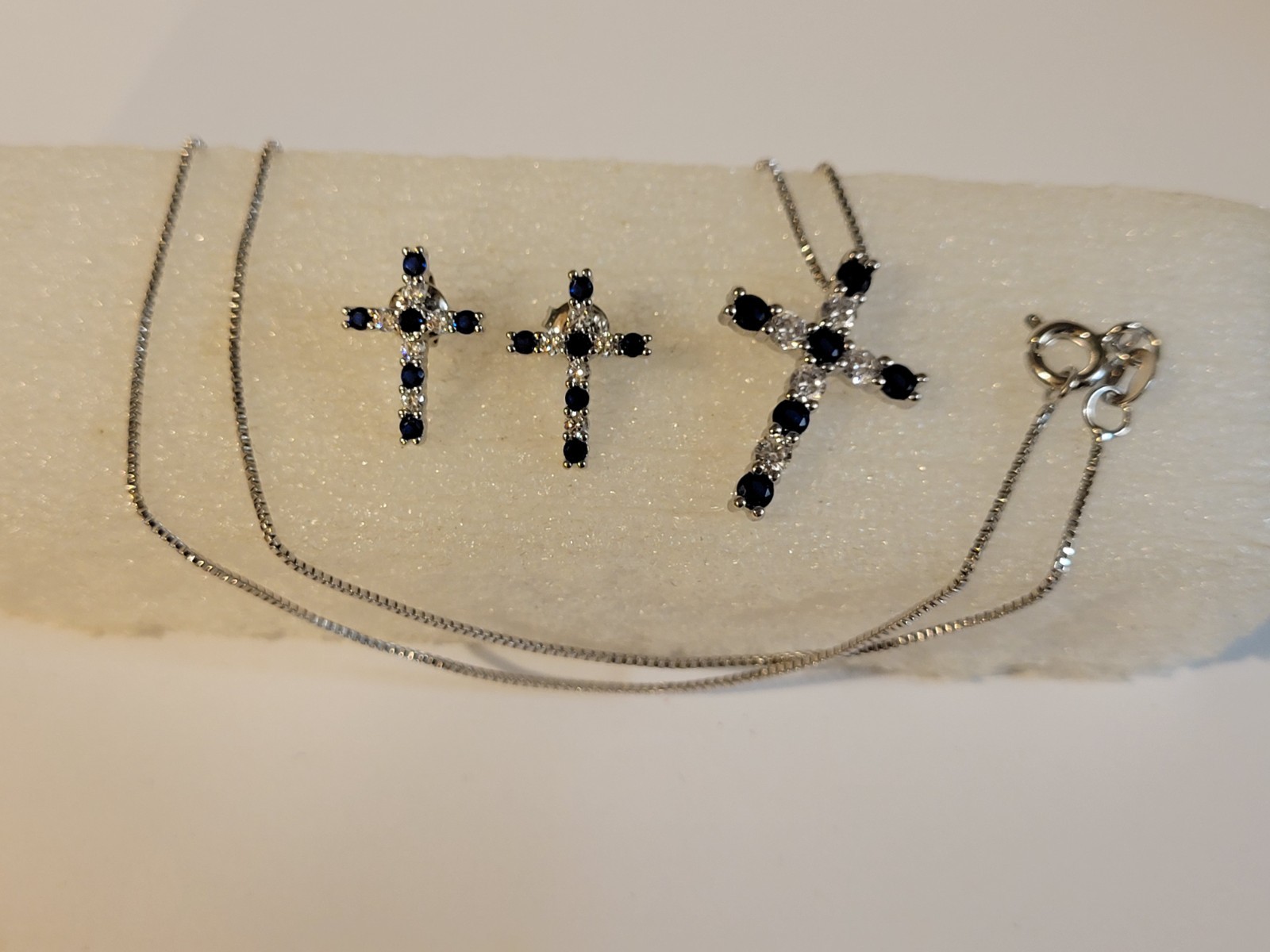 Lab-Created Sapphire Cross Earring and Pendant Set