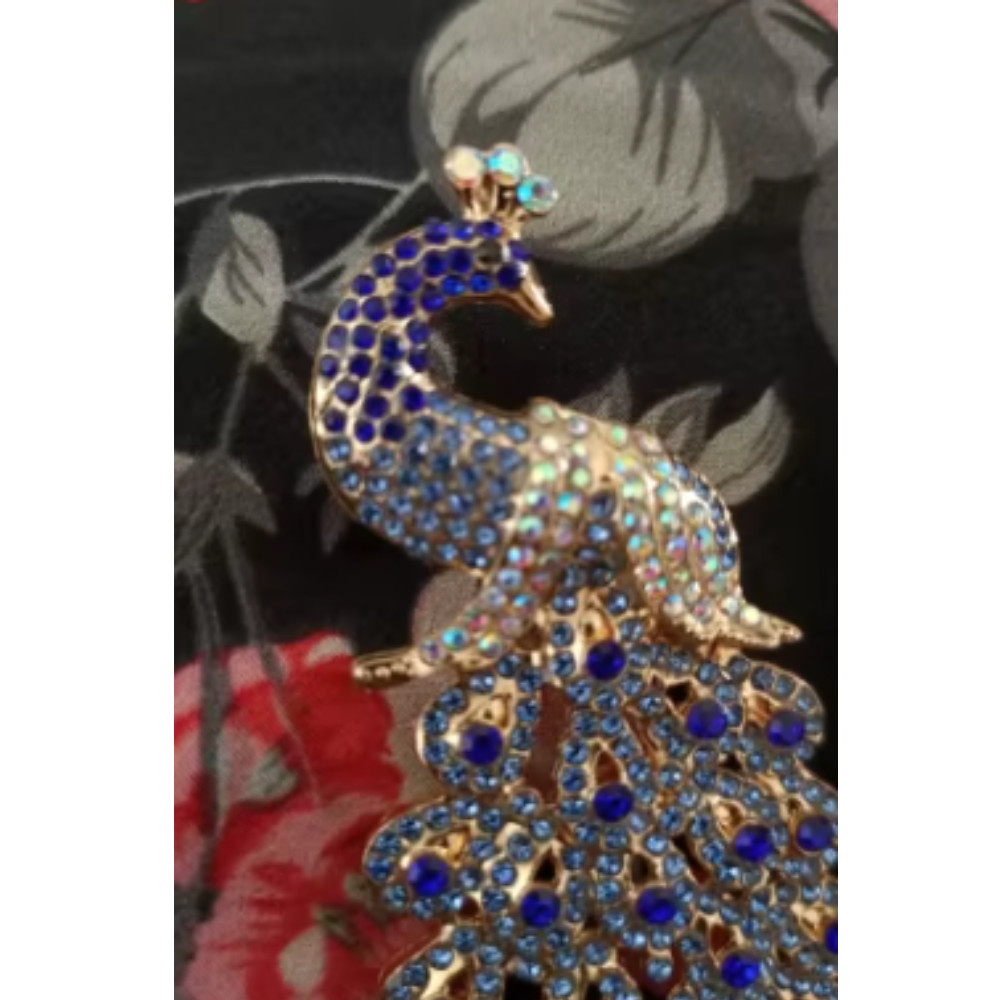 Vintage Style Peacock Bird Blue Rhinestone Crystal Cyan Bird Brooch Pin Pendant