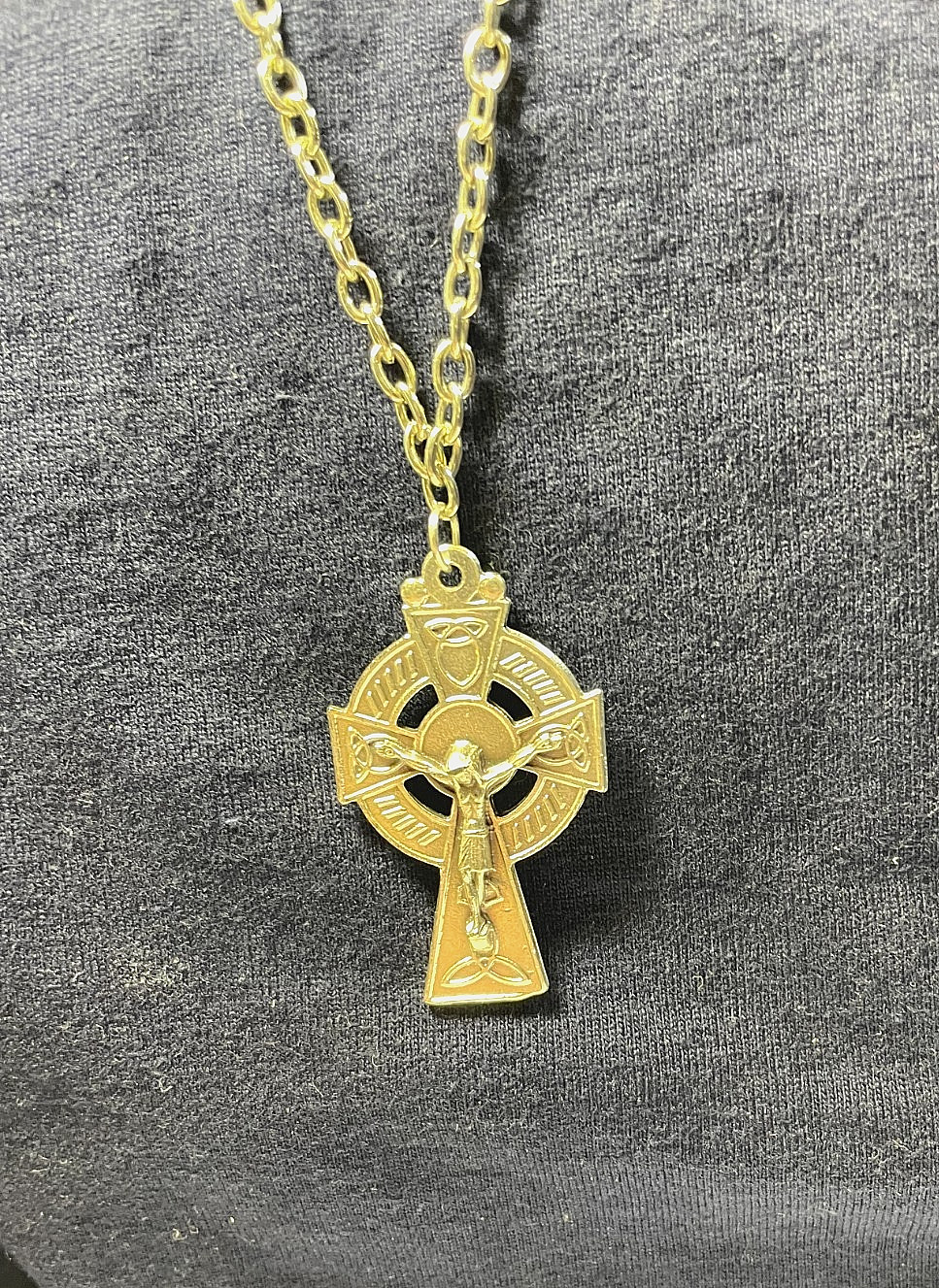 Irish Crucifix Necklace, Silver, 24 ” Chain, Lobster Claw Fastener
