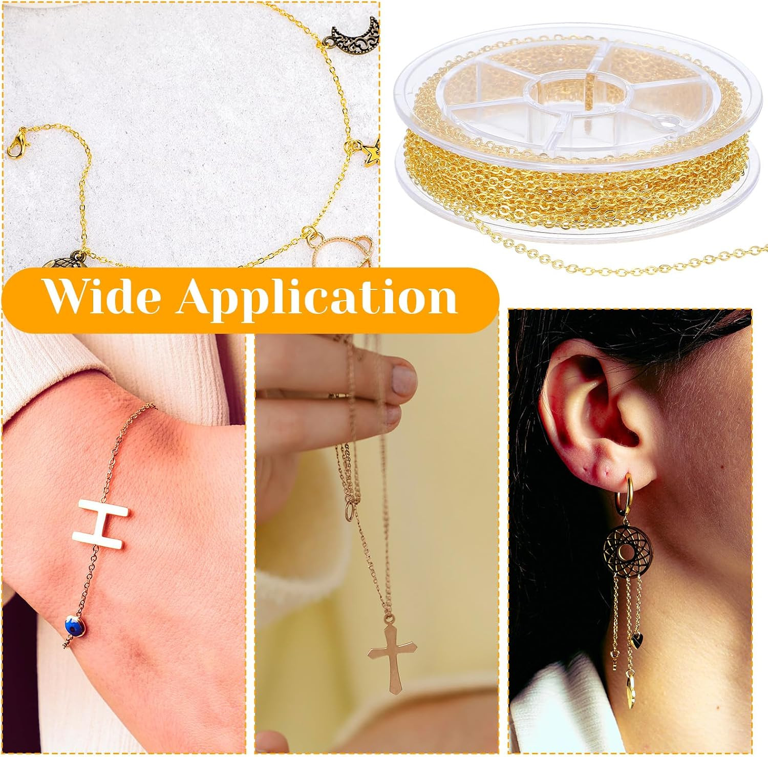 9.8Ft Necklace Chain for Jewelry Making, Gold Plated Stainless Steel Link Cable