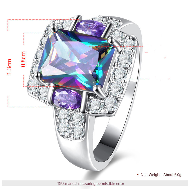 Xmas Multi Natural Amethyst Mystic Topaz AAA Zircone Platinum Plated Ring 7 8 9