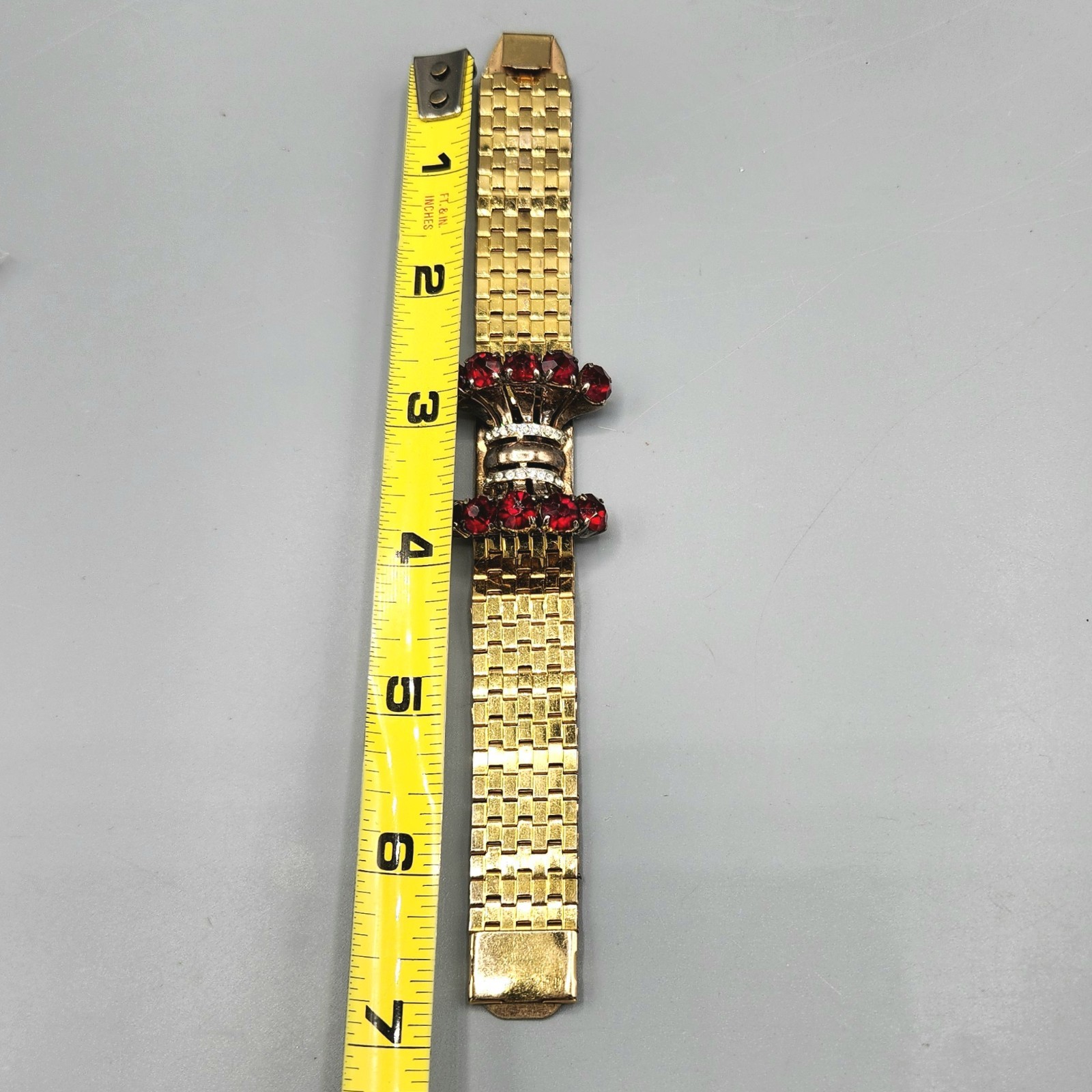 Unsigned Reinad Retro 12K GF Red Paste Crystal Brick Link Cuff Bracelet 6.5″