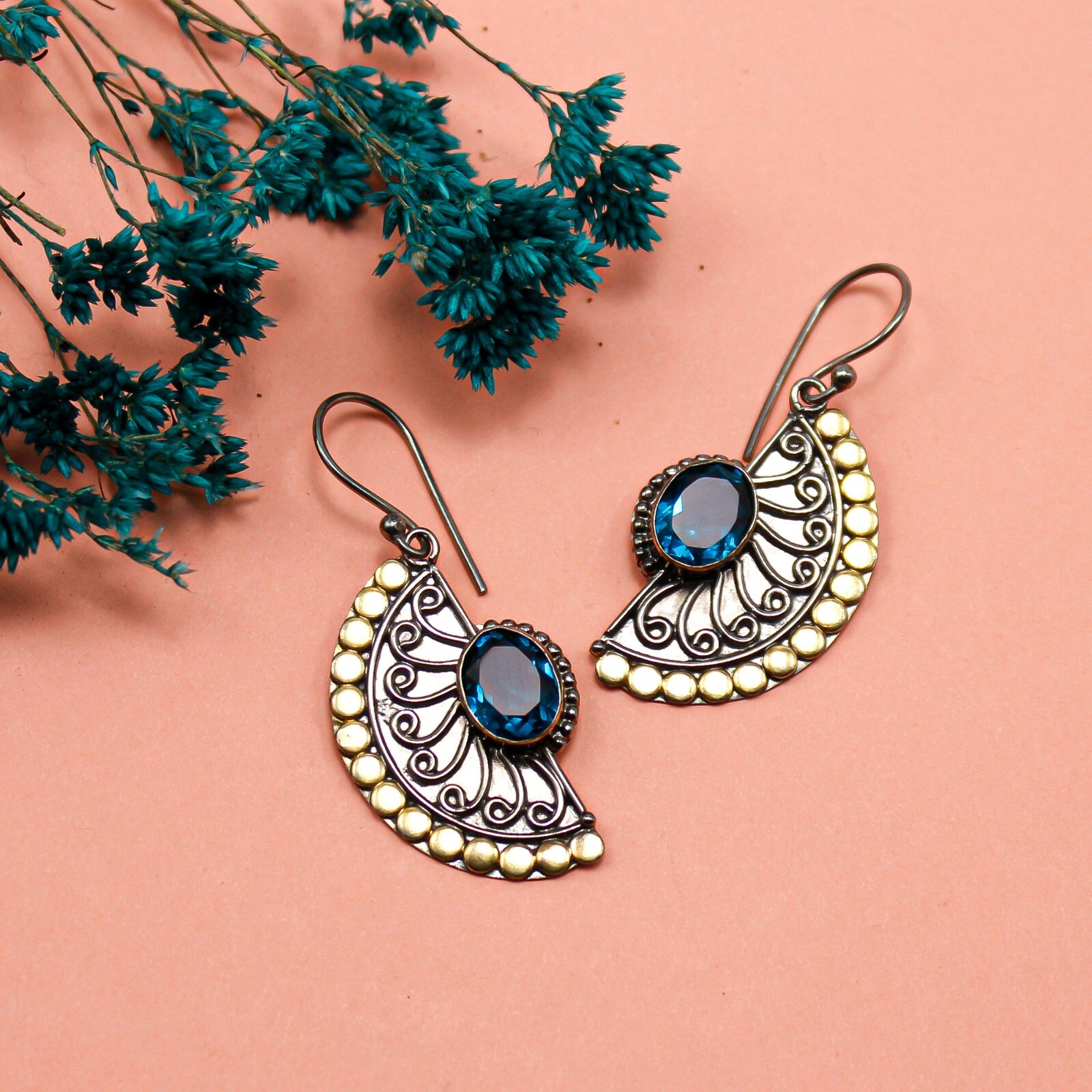 Apatite Gemstone Drop/Dangle Earrings Yellow Gold Jewelry For Women 1.95″