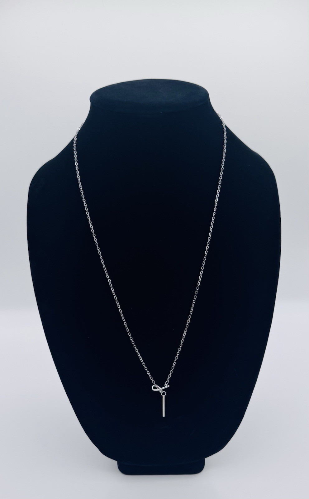 Silver Plated Solid Copper Lariat Bow Necklace | 24in | 3.11g | NWT