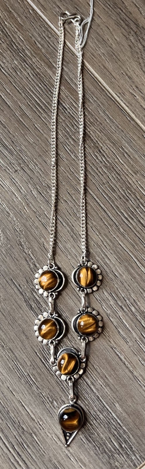 Tiger Eye Stones In 925 Sterling Silver Necklace Jewelry