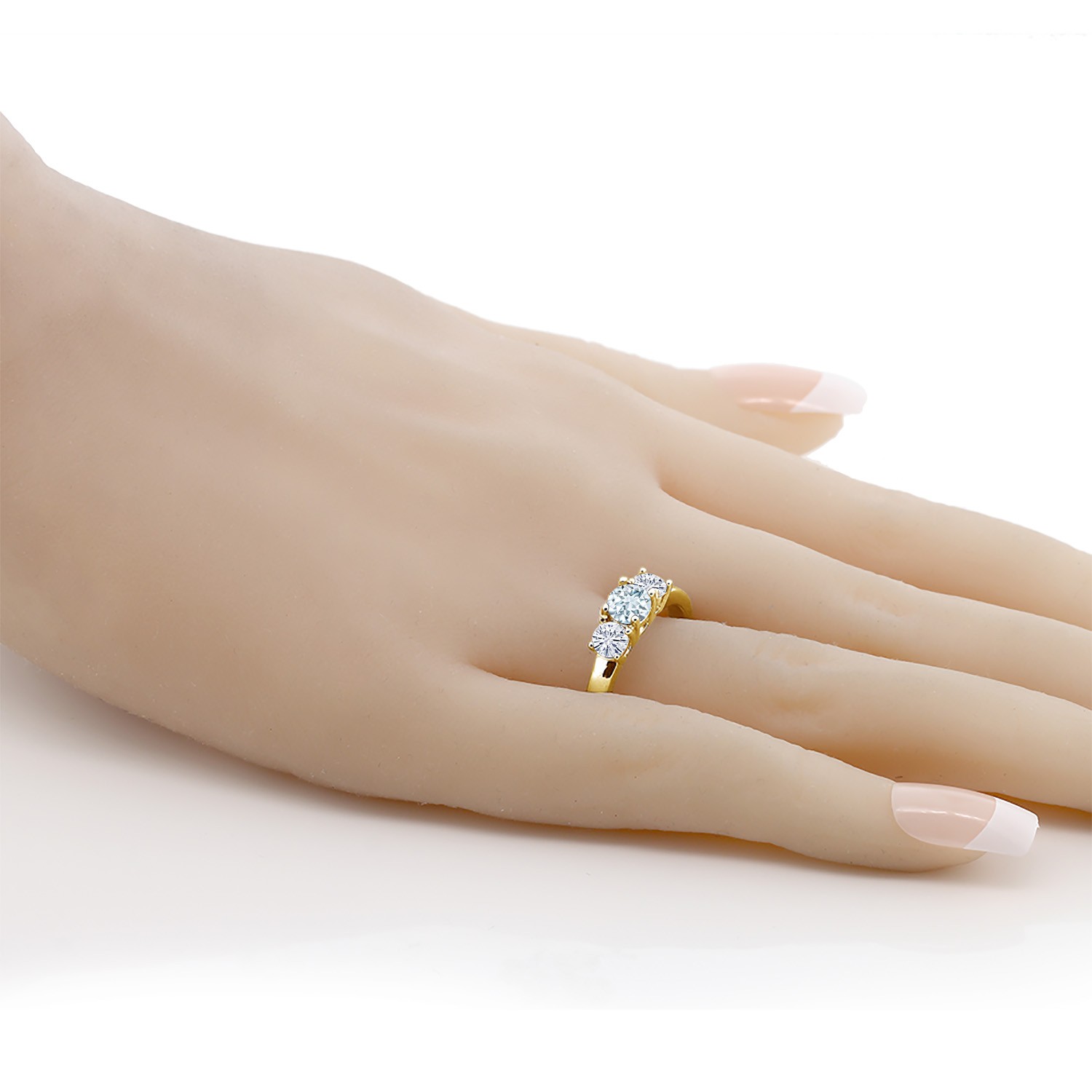 18K Yellow Gold Plated Silver Ring Round Aquamarine Moissanite (0.96 Cttw)