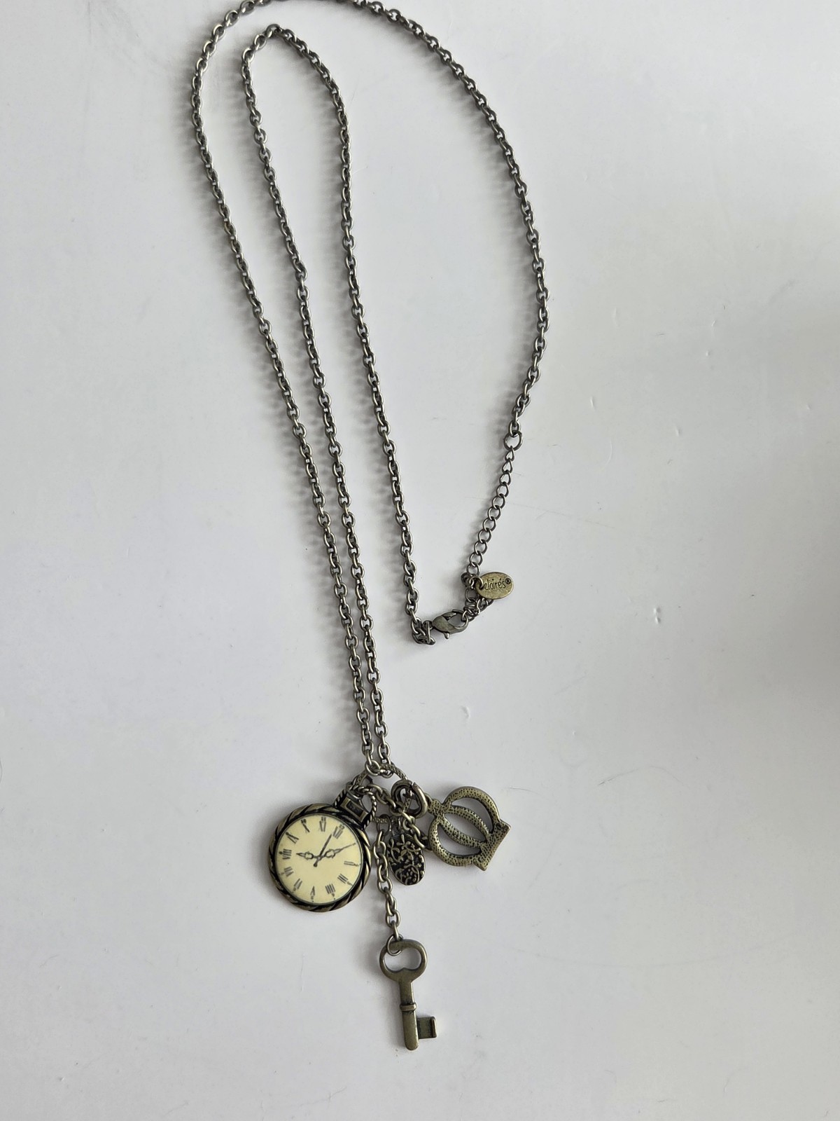 Claire’s Lengthy Pendant Chain Necklace- Clock, Key & Crown-chain Measures 32 In