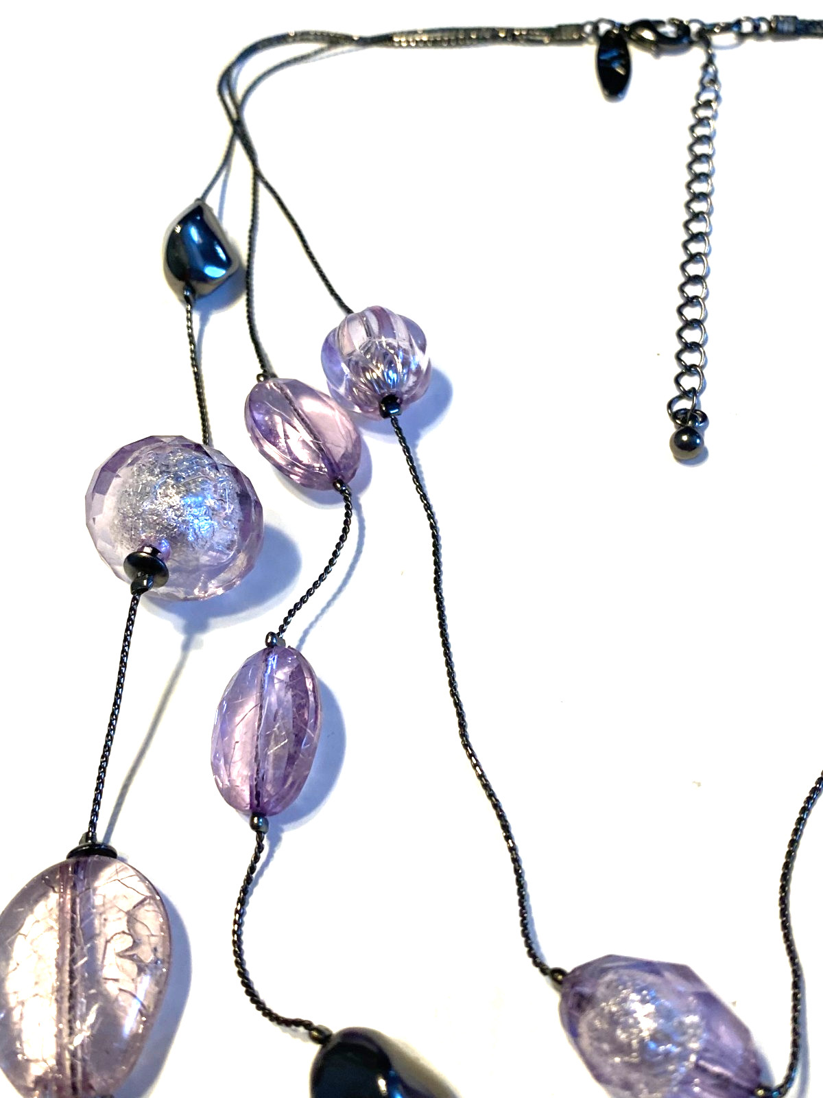 Gun Metal Multi Strand Chain Crackled Acrylic Beads 16 Inches