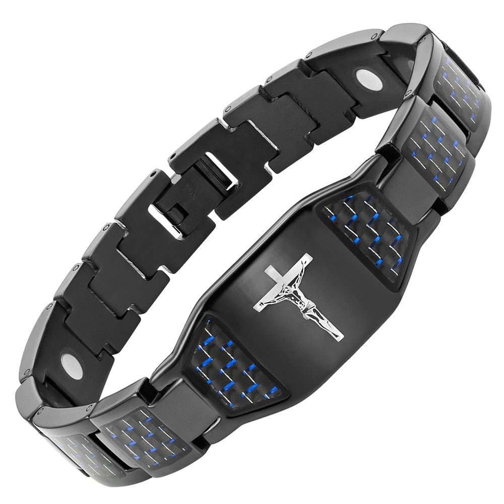 Christian Bracelet For Men With Crucifix Christian Religious Gift 8.5inch Tit…