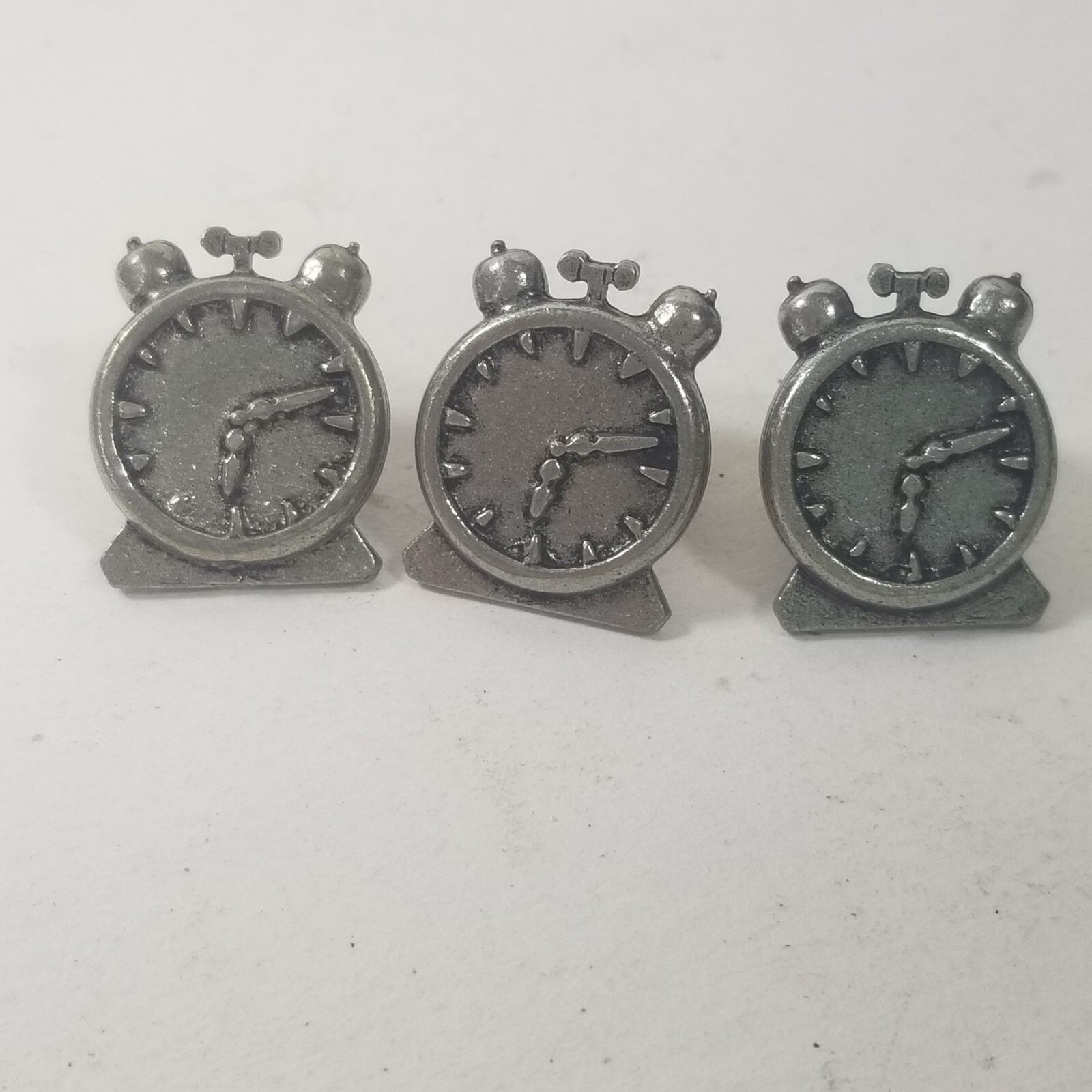 Pewter Clock Pins Brooch Vintage Signed Clift Lot of 3