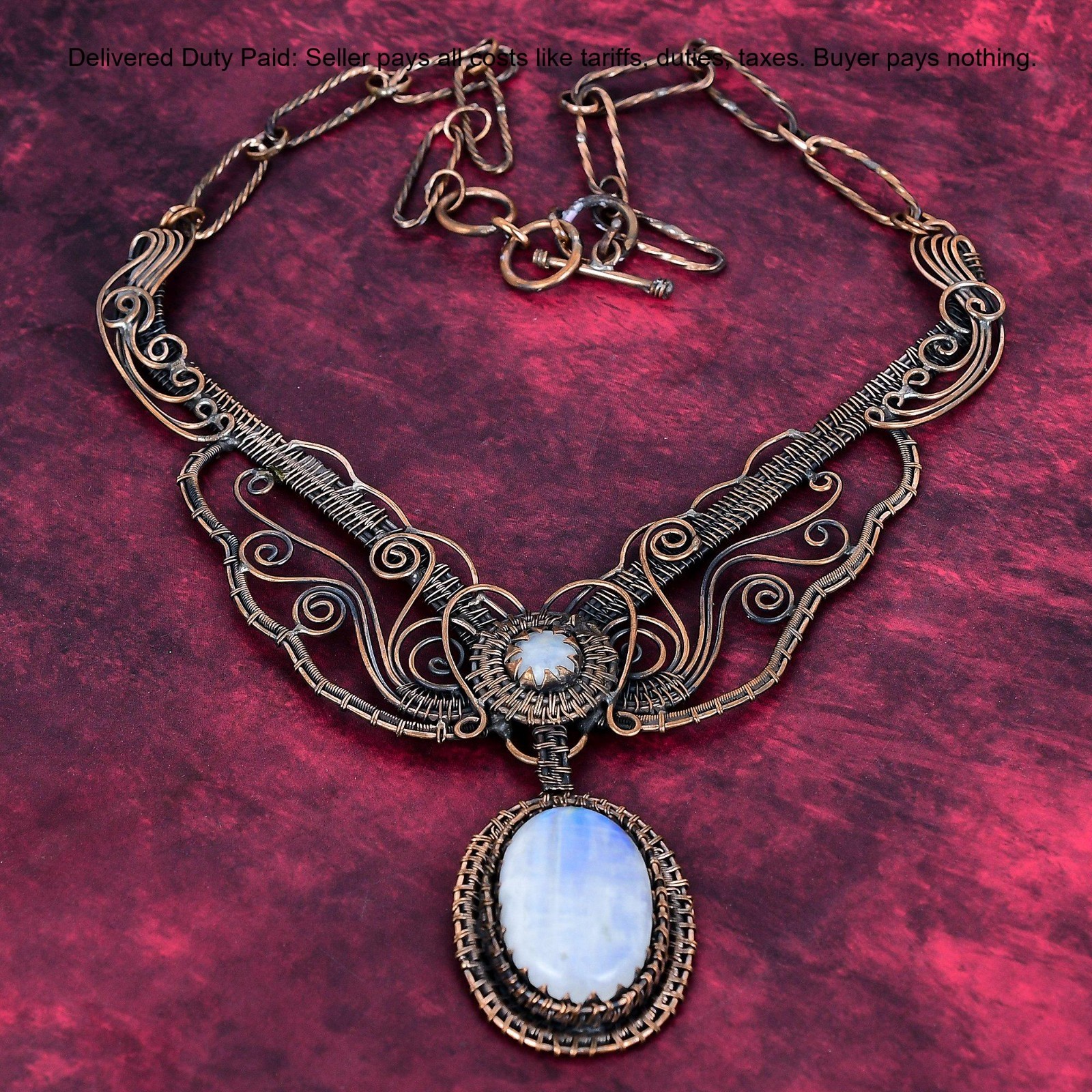 Rainbow Moonstone Necklace Adjustable Chain Necklace Copper Wire Wrapped Jewelry