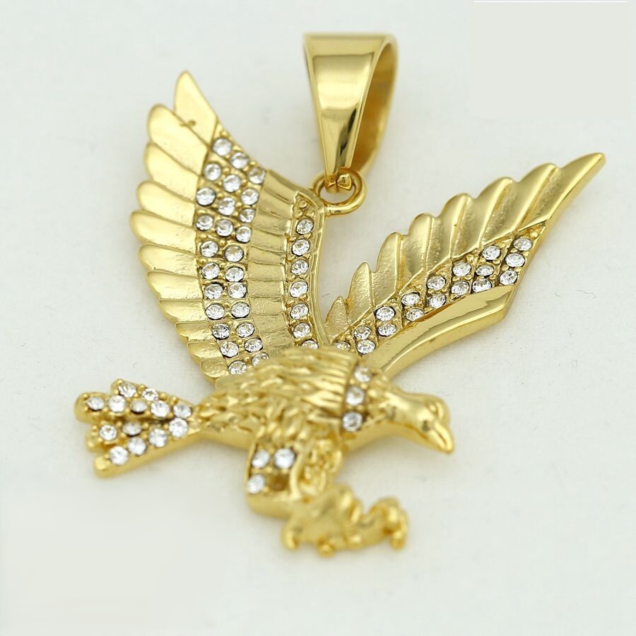 DG Mens Stainless Steel EAGLE 42mm Cubic Zirconia Charm,Unisex Gold plated Box