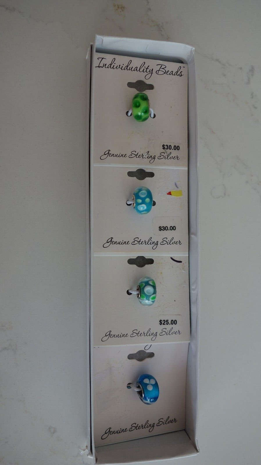 Individuality Beads Genuine Sterling Silver Green/Blue Shades $30 each