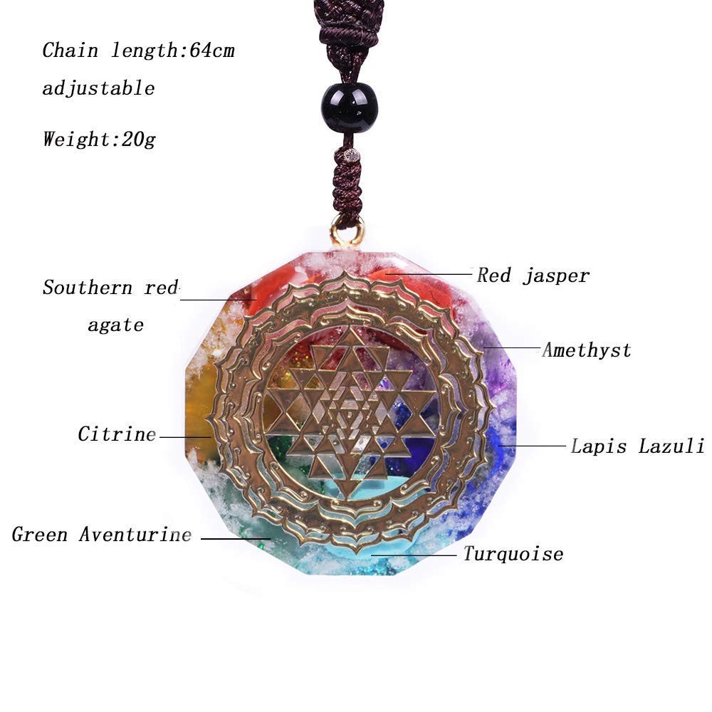 Orgonite Necklace Sri Yantra Luminous Pendant Sacred Geometry Chakra Energy N…