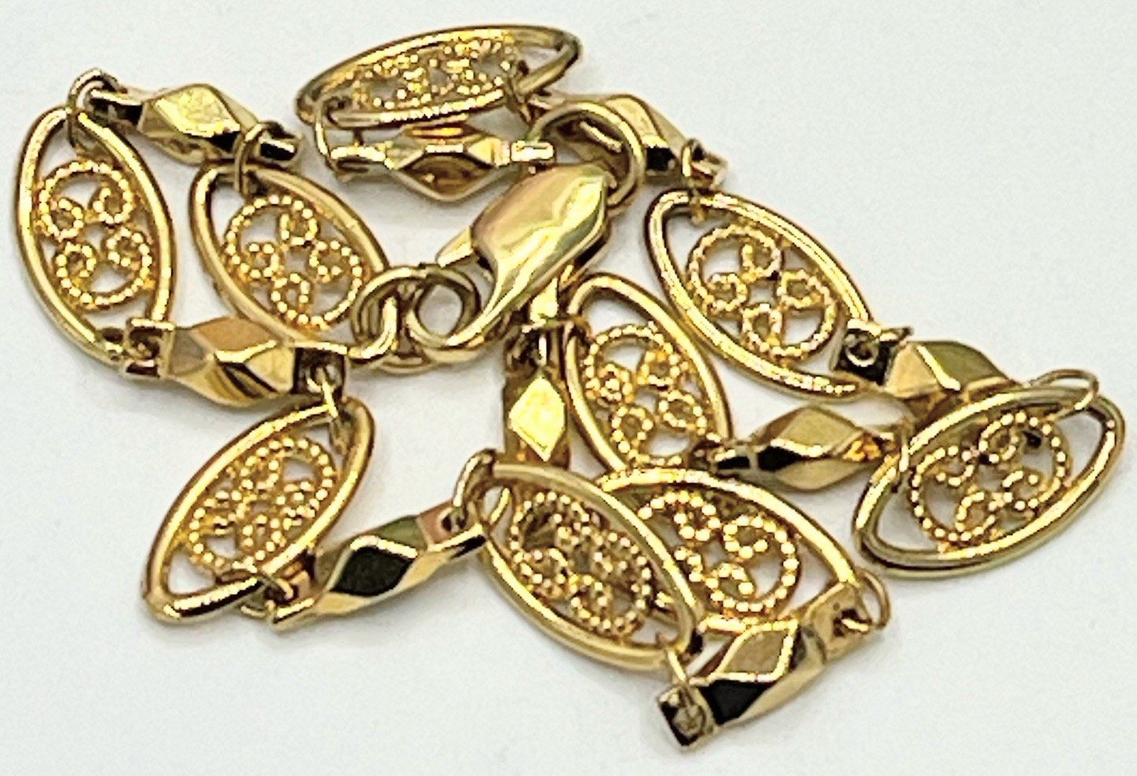 Gold Tone Filigree Beaded Bracelet Chain Length # 8.2” Inch.